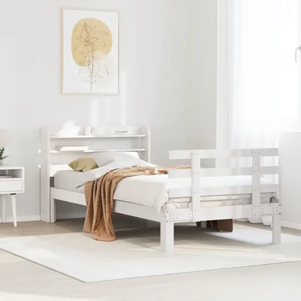 Cadre de lit avec tête de lit sans matelas blanc 90x200 cm