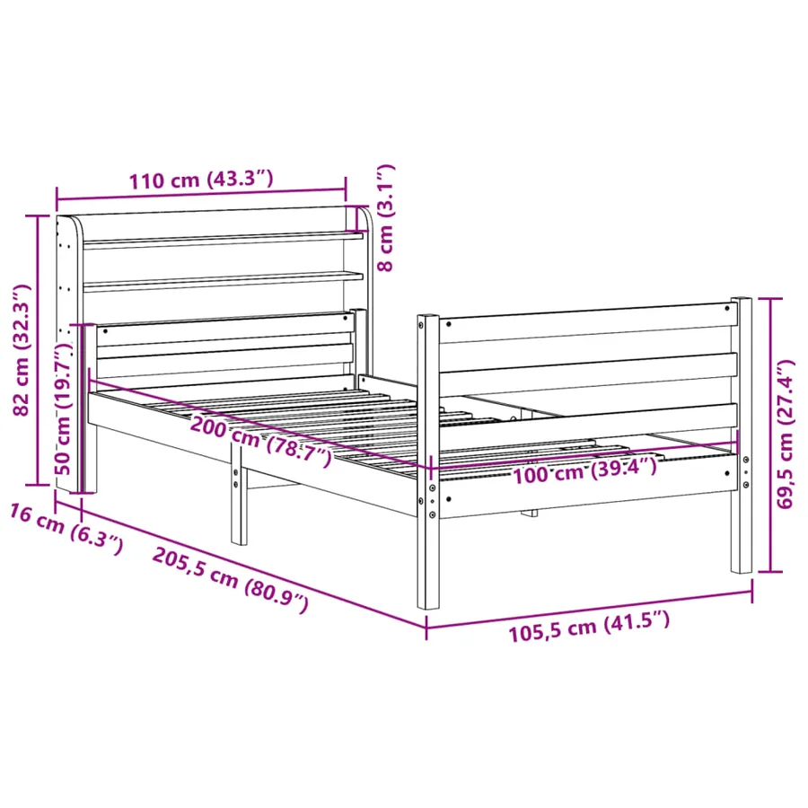 Cadre de lit avec tête de lit sans matelas 100x200 cm - 11
