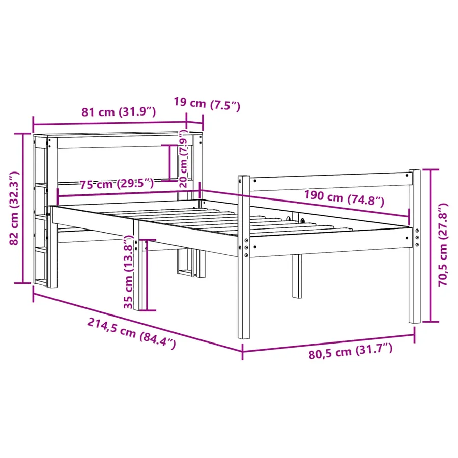 Cadre de lit avec tête de lit sans matelas cire marron 75x190cm - 12