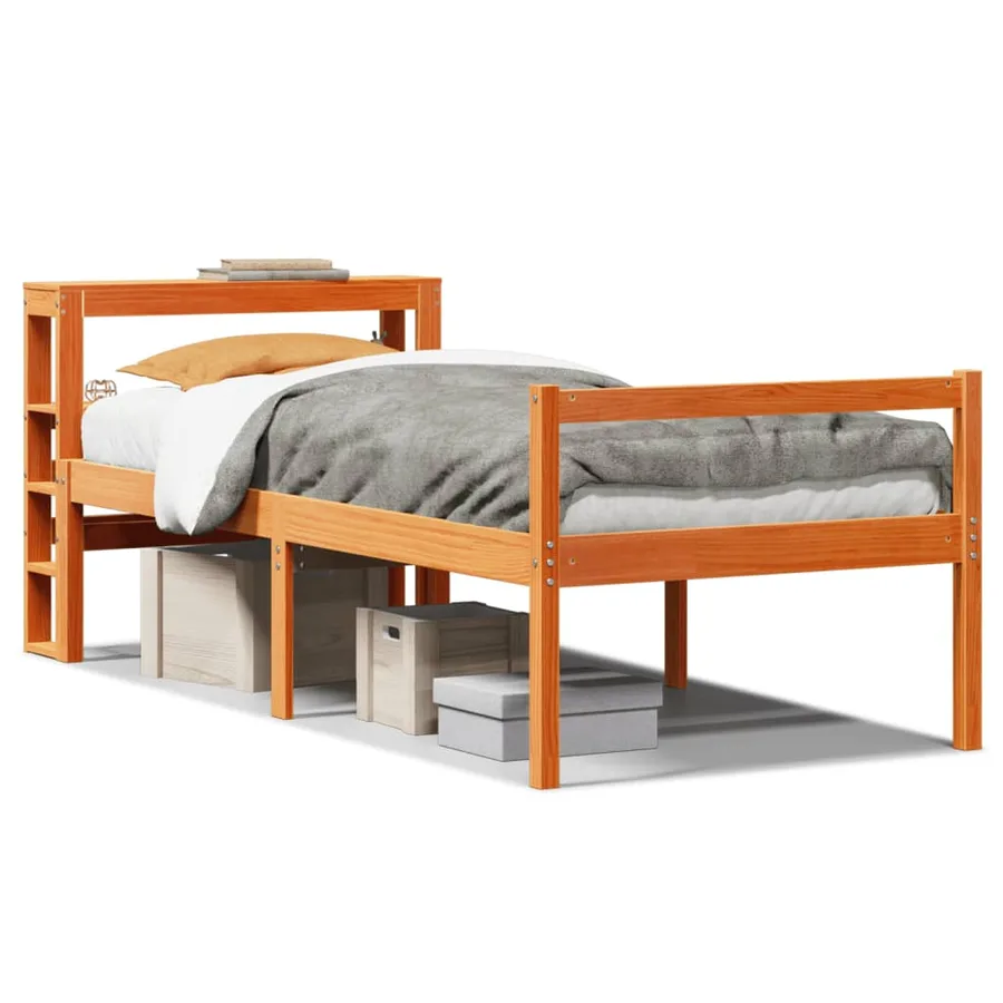 Cadre de lit avec tête de lit sans matelas cire marron 75x190cm - 2