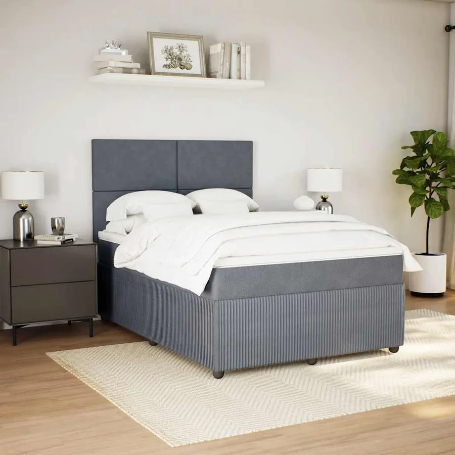 Sommier à lattes de lit et matelas Gris foncé 160x200cm Velours - 3