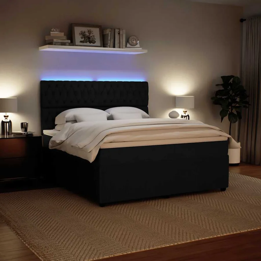 Sommier à lattes de lit avec matelas Noir 180x200 cm Velours - 4