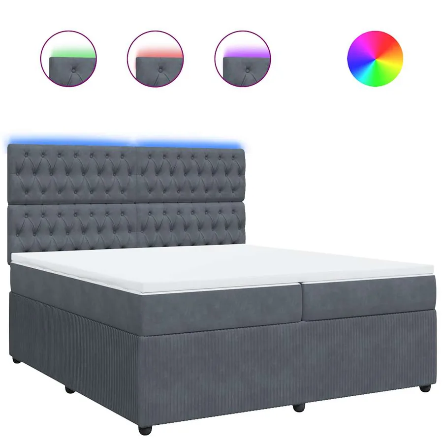 Sommier à lattes de lit et matelas Gris foncé 200x200cm Velours - 2