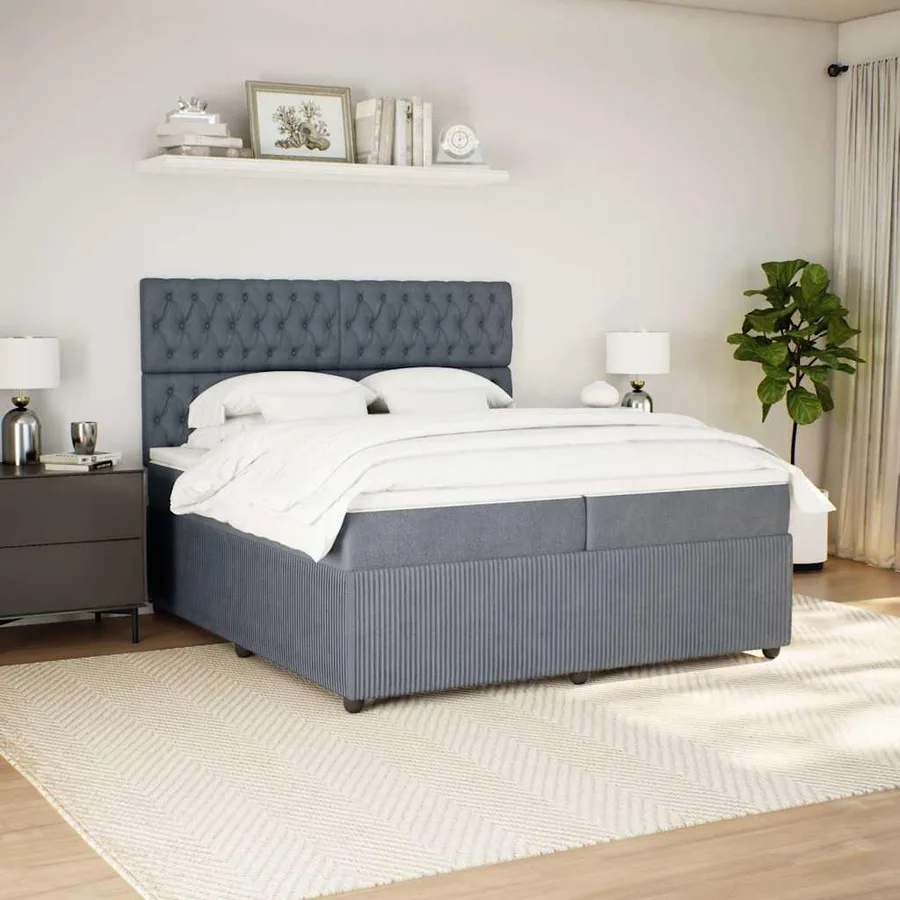 Sommier à lattes de lit et matelas Gris foncé 200x200cm Velours - 5