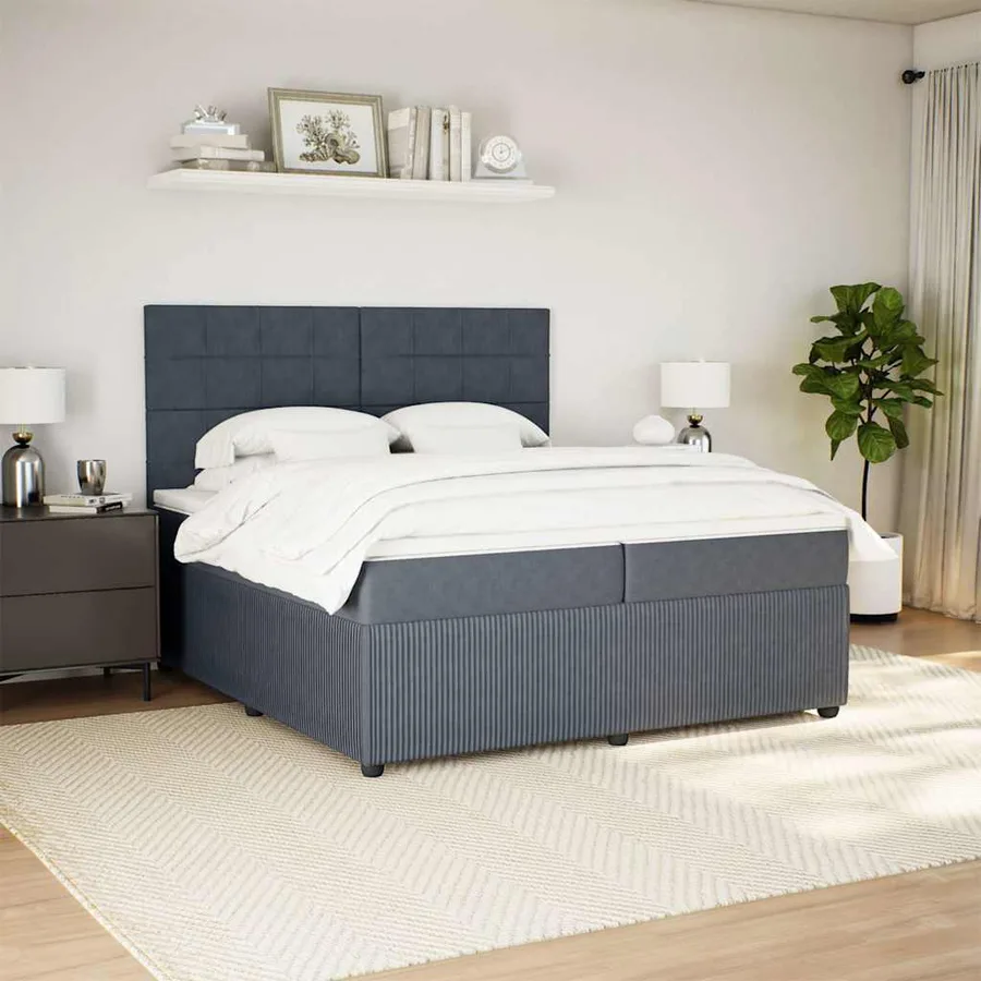 Sommier à lattes de lit et matelas Gris foncé 200x200cm Velours - 3