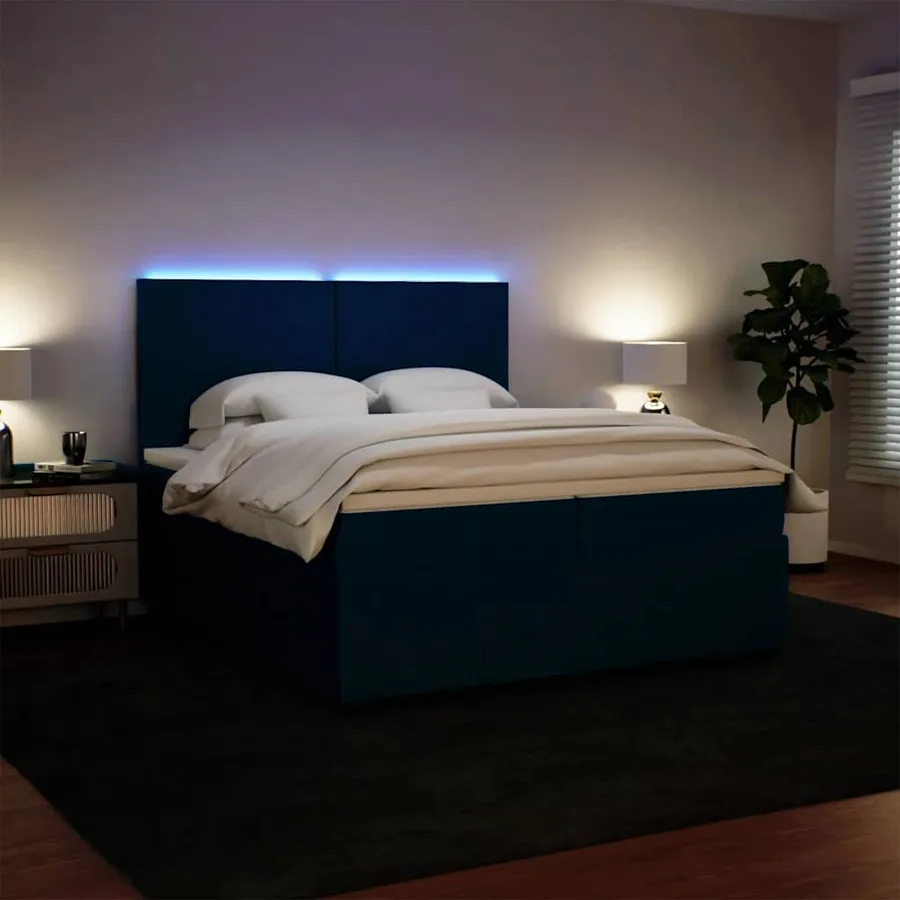 Sommier à lattes de lit et matelas Bleu 200x200 cm velours - 4