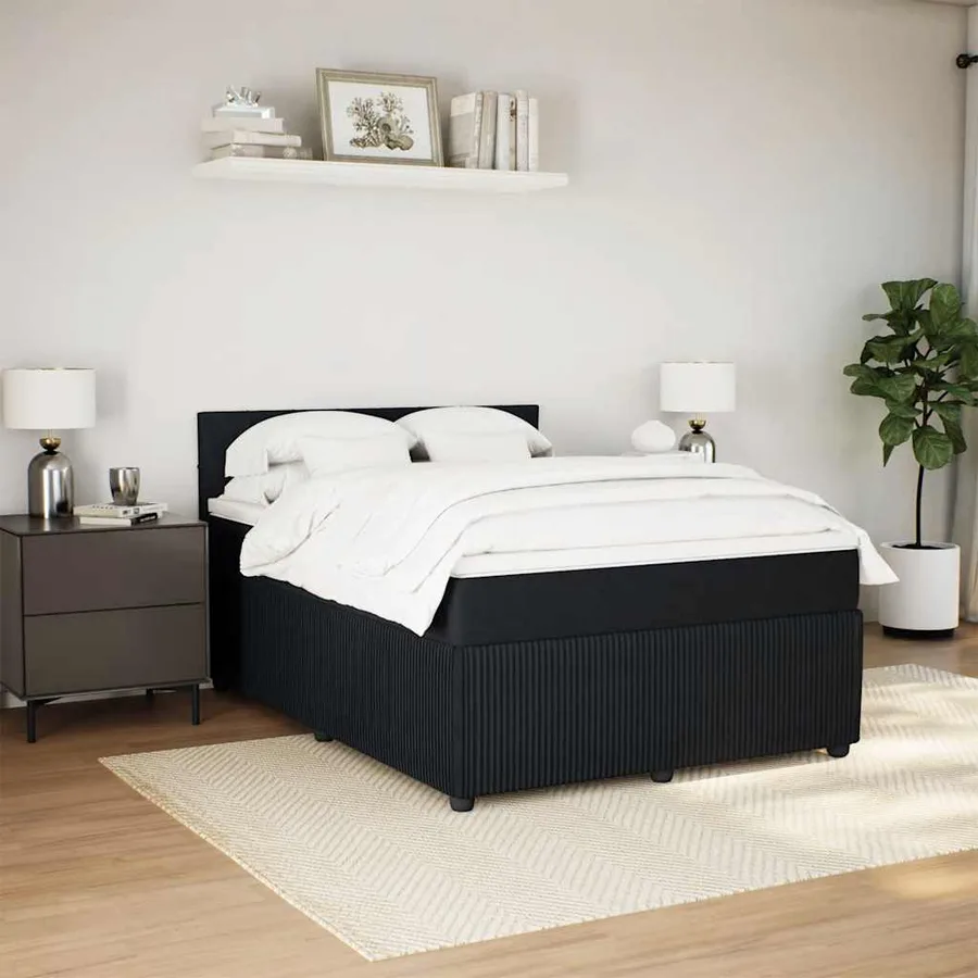 Sommier à lattes de lit avec matelas Noir 140x200 cm Velours - 3