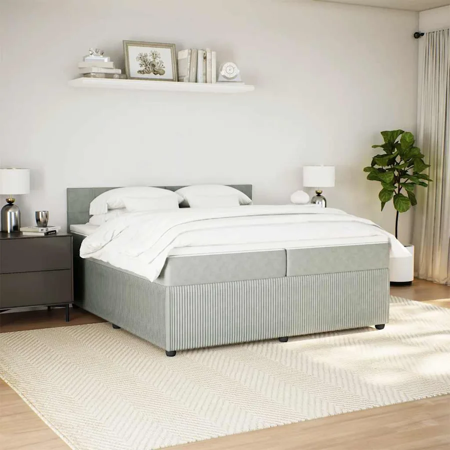 Sommier à lattes de lit et matelas Gris clair 200x200cm Velours - 3