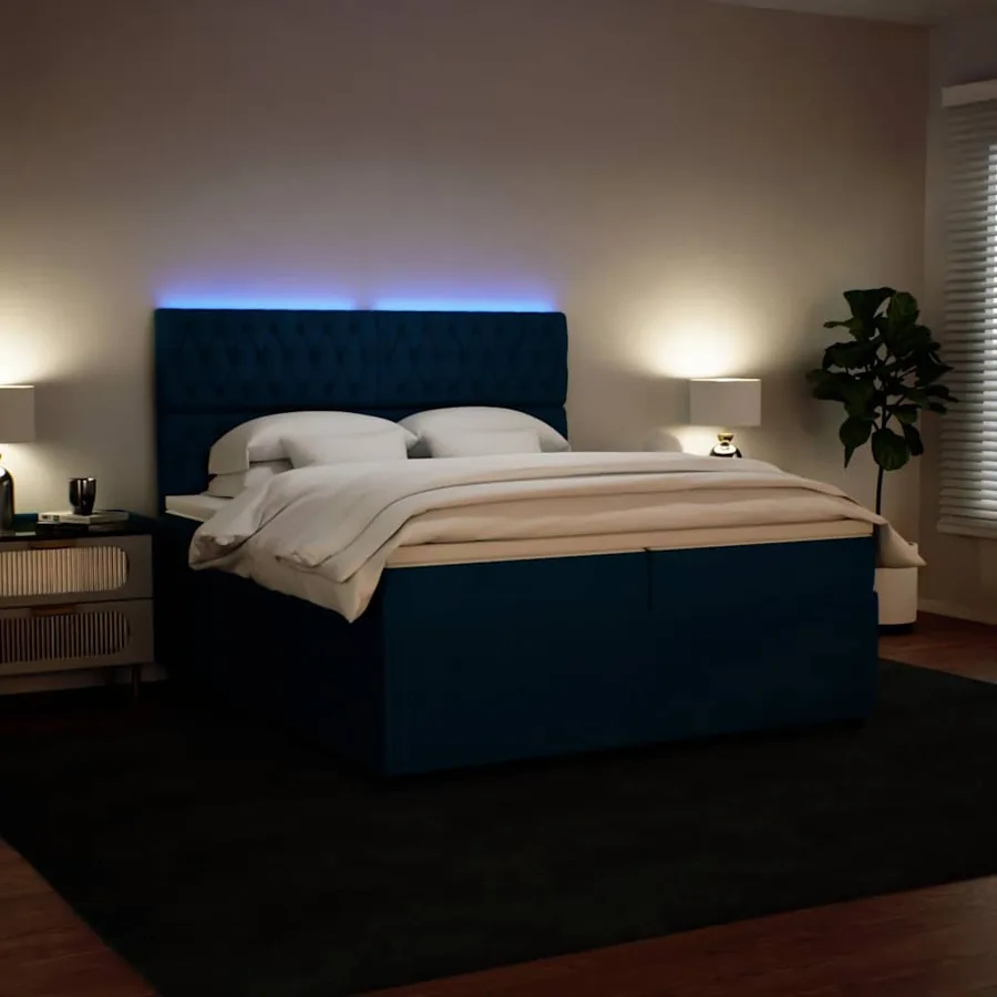 Sommier à lattes de lit et matelas Bleu 200x200 cm velours - 4