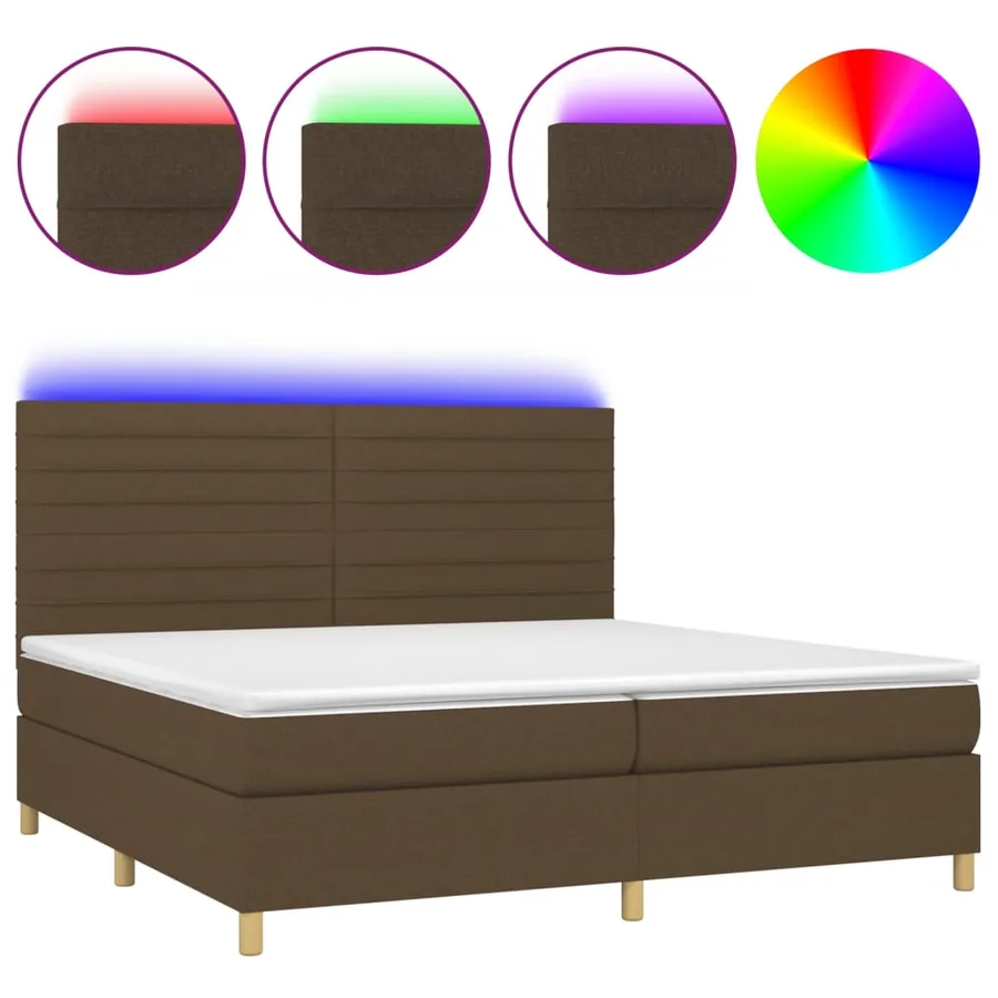 Sommier à lattes de lit matelas et LED Marron foncé 200x200 cm - 2