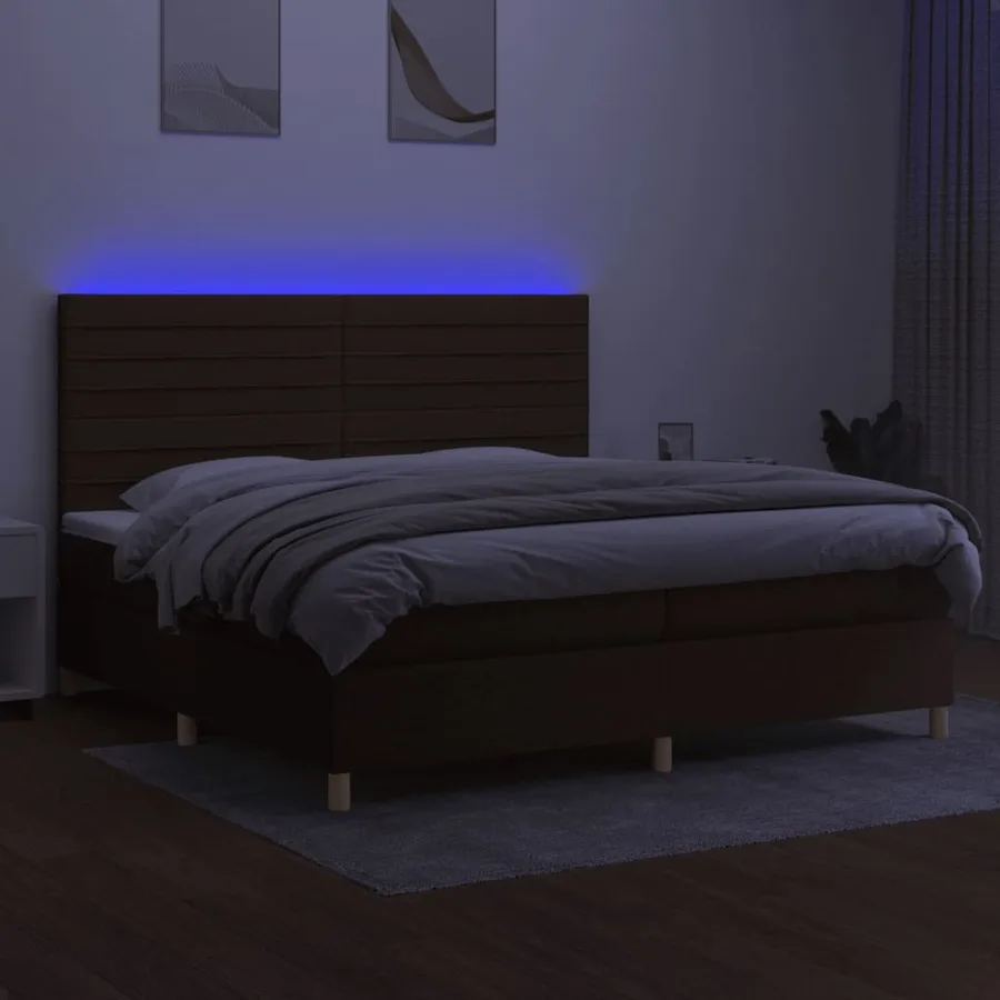 Sommier à lattes de lit matelas et LED Marron foncé 200x200 cm - 4
