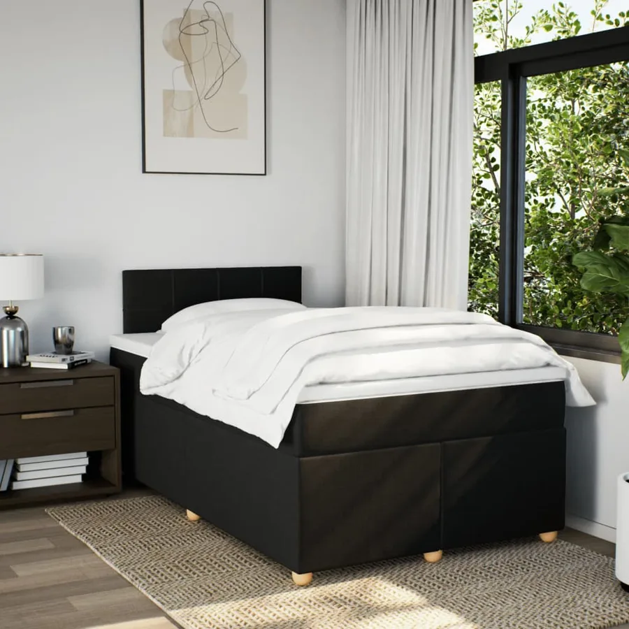 Sommier à lattes de lit avec matelas noir 120x190 cm tissu - 3