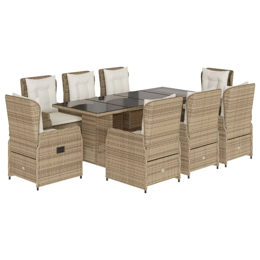Ensemble à manger de jardin et coussins 9 pcs beige Poly rotin - 2