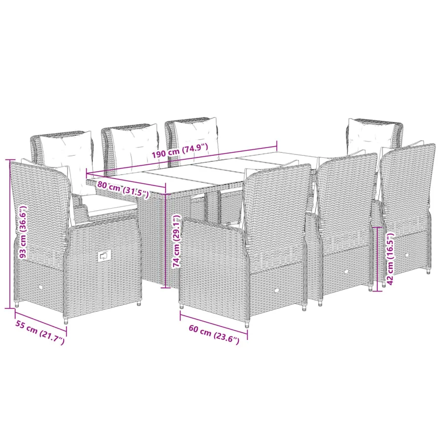 Ensemble à manger de jardin et coussins 9 pcs beige Poly rotin - 8