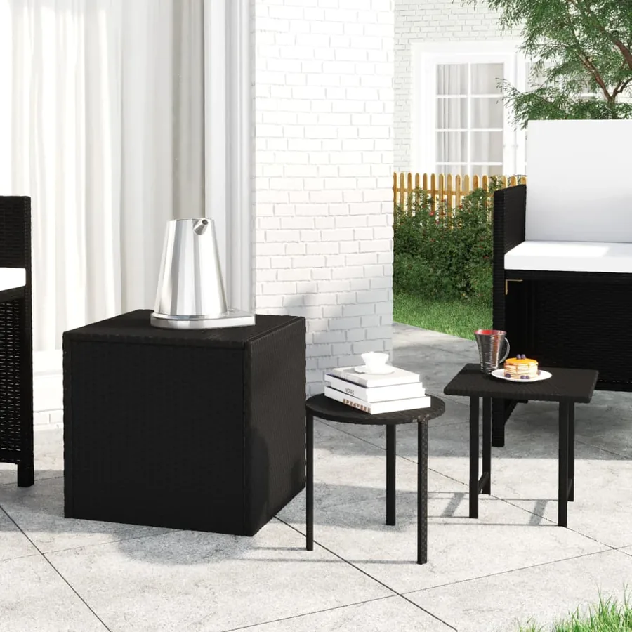 Tables d'appoint de jardin 3 pcs noir résine tressée