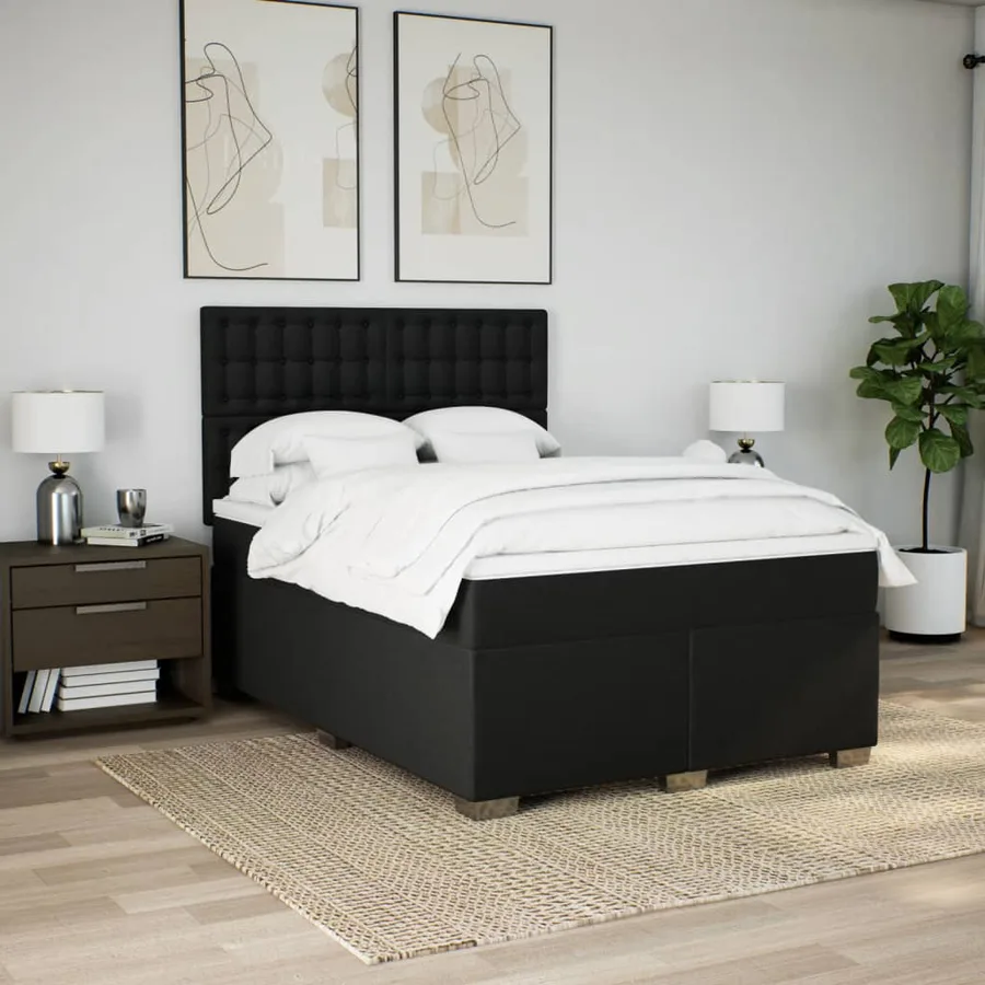 Sommier à lattes de lit avec matelas Noir 140x200 cm Tissu - 4