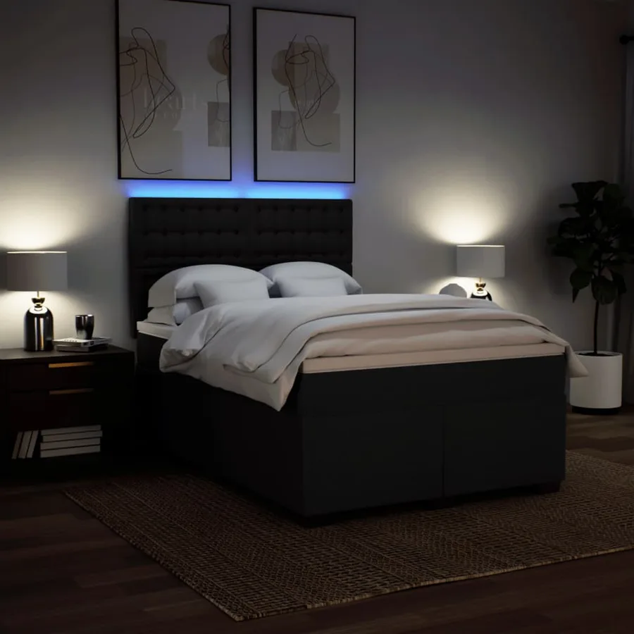 Sommier à lattes de lit avec matelas Noir 140x200 cm Tissu - 5