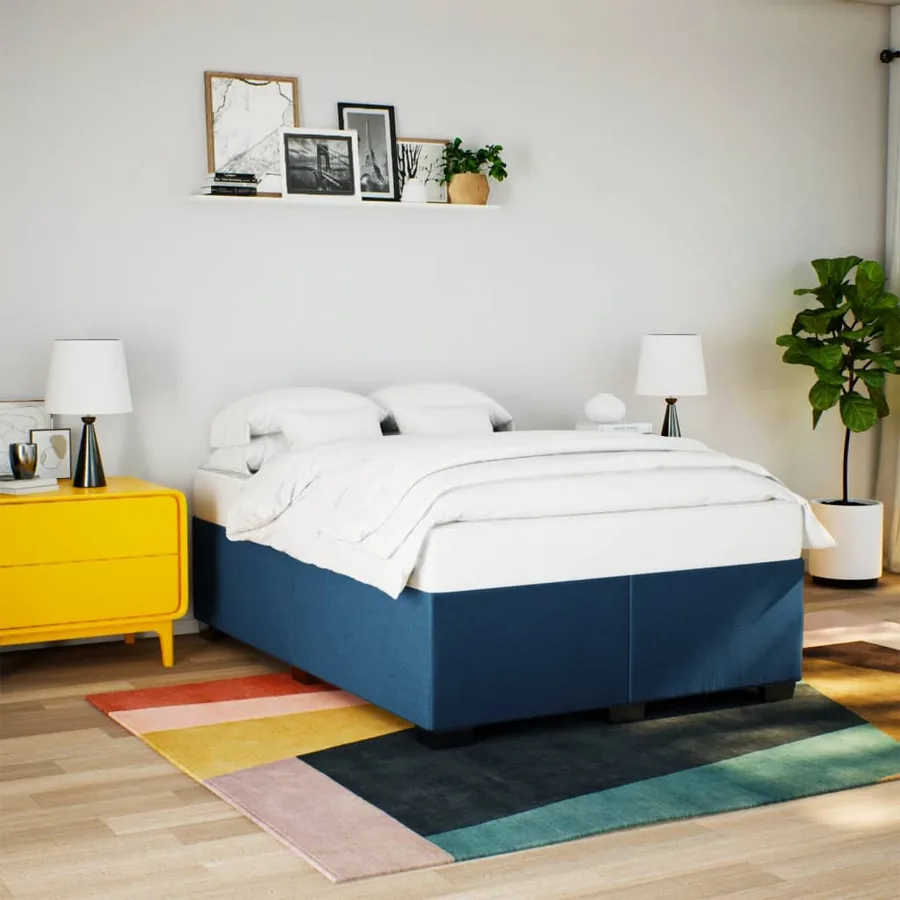 Cadre de lit sans matelas bleu 140x200 cm tissu