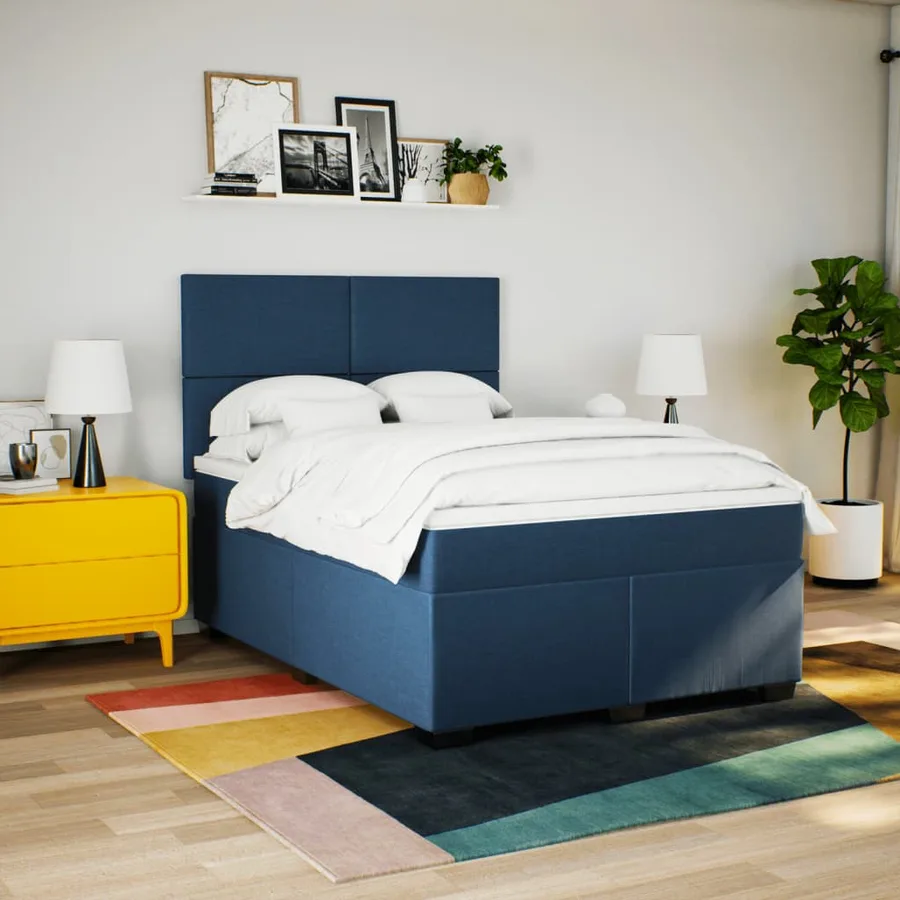 Sommier à lattes de lit avec matelas Bleu 140x200 cm Tissu - 4
