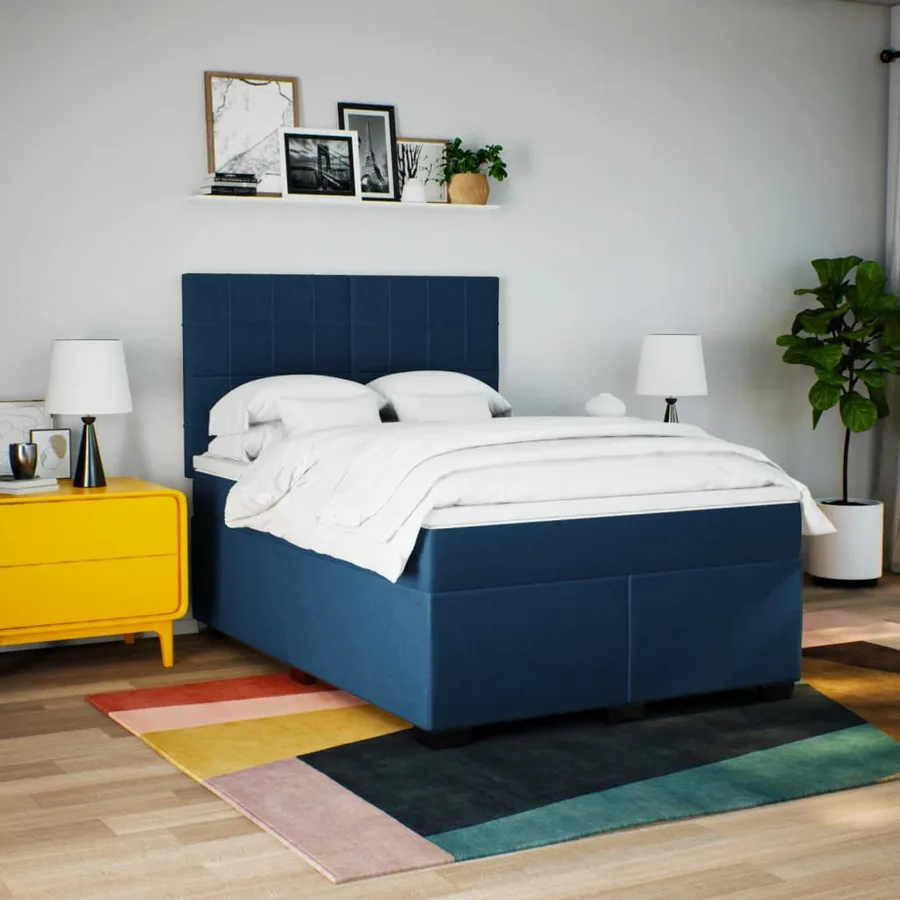 Sommier à lattes de lit avec matelas Bleu 140x190 cm Tissu - 4