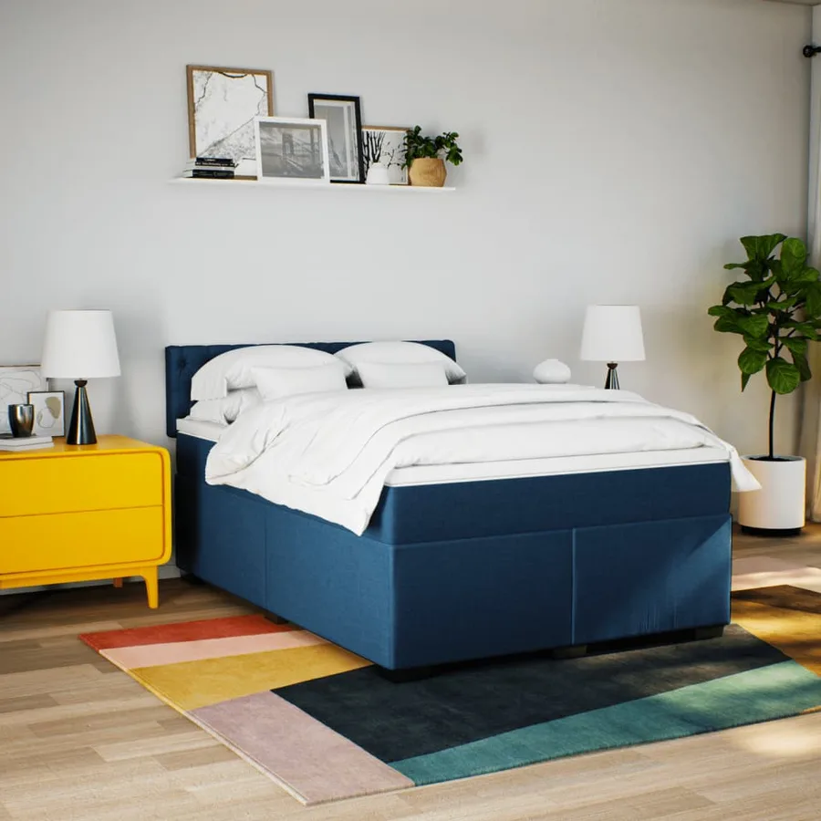 Sommier à lattes de lit avec matelas Bleu 140x200 cm Tissu - 4