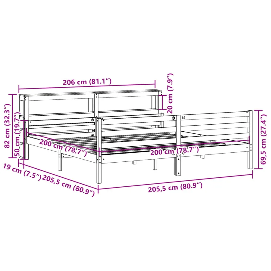 Cadre de lit avec tête de lit sans matelas 200x200 cm - 11