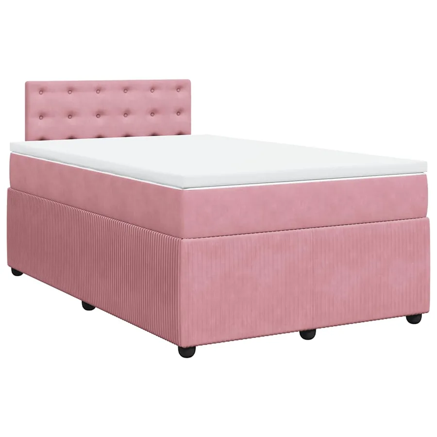 Sommier à lattes de lit avec matelas rose 120x190 cm velours - 2