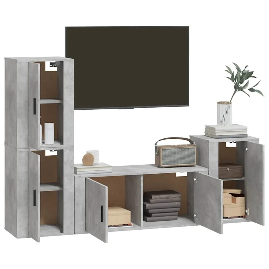 Ensemble de meubles TV 4 pcs Gris béton Bois d'ingénierie - 3
