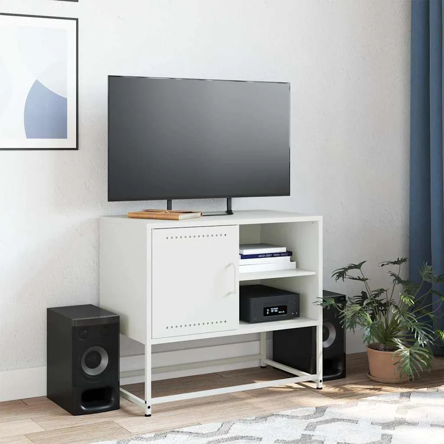 Meuble TV blanc 68x39x60,5 cm acier - 3