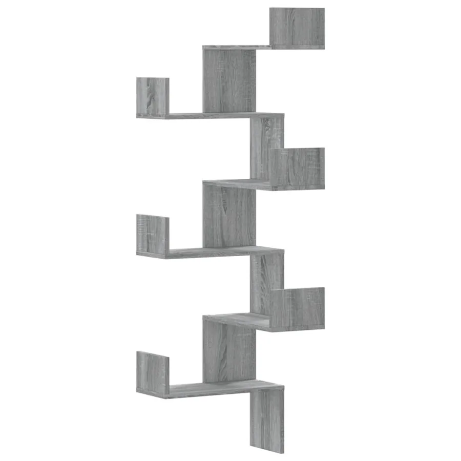 Étagère d'angle murale sonoma gris 45x45x147cm bois ingénierie - 2