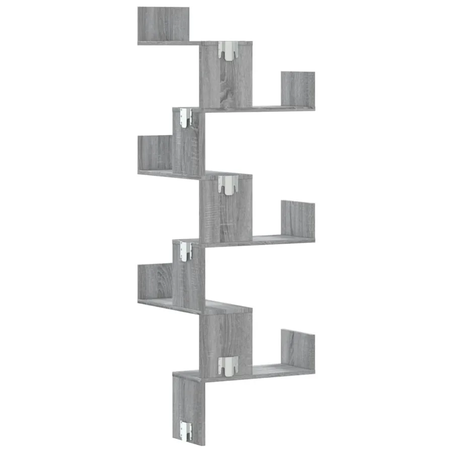 Étagère d'angle murale sonoma gris 45x45x147cm bois ingénierie - 6