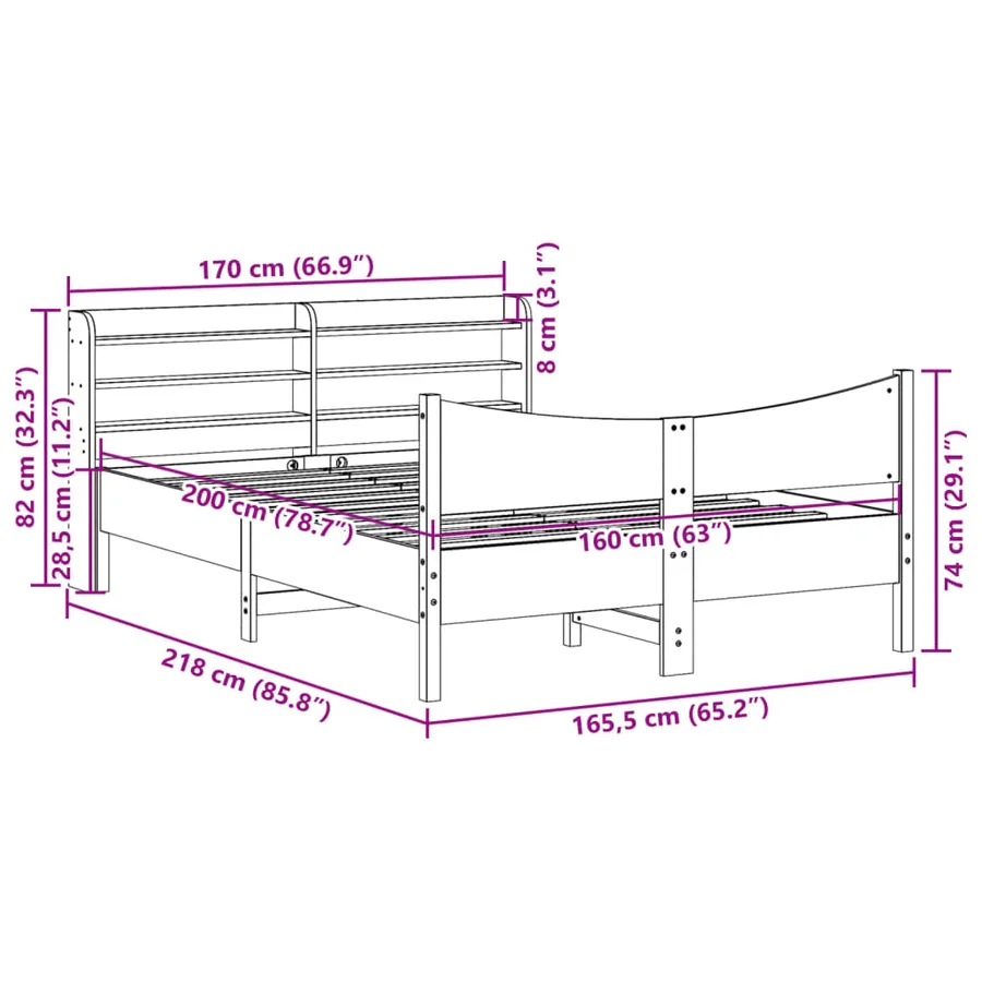 Cadre de lit avec tête de lit blanc 160x200 cm bois pin massif - 11