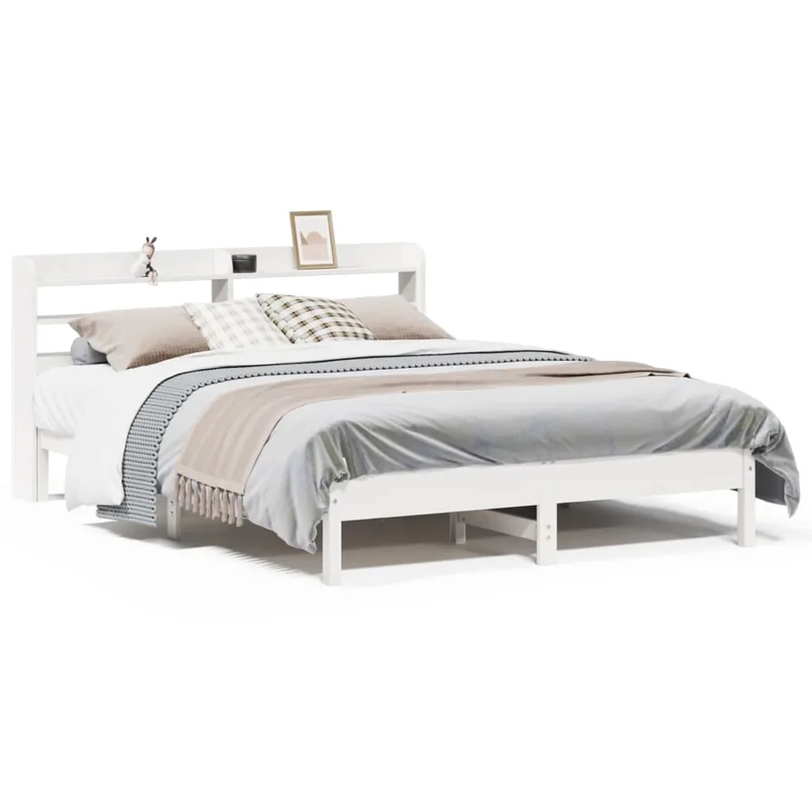 Cadre de lit sans matelas blanc 160x200 cm bois de pin massif - 2