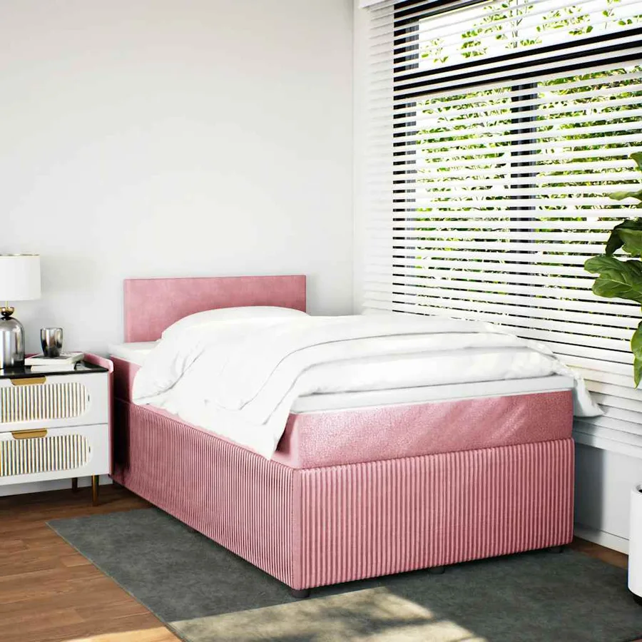 Sommier à lattes de lit avec matelas rose 120x190 cm velours - 5