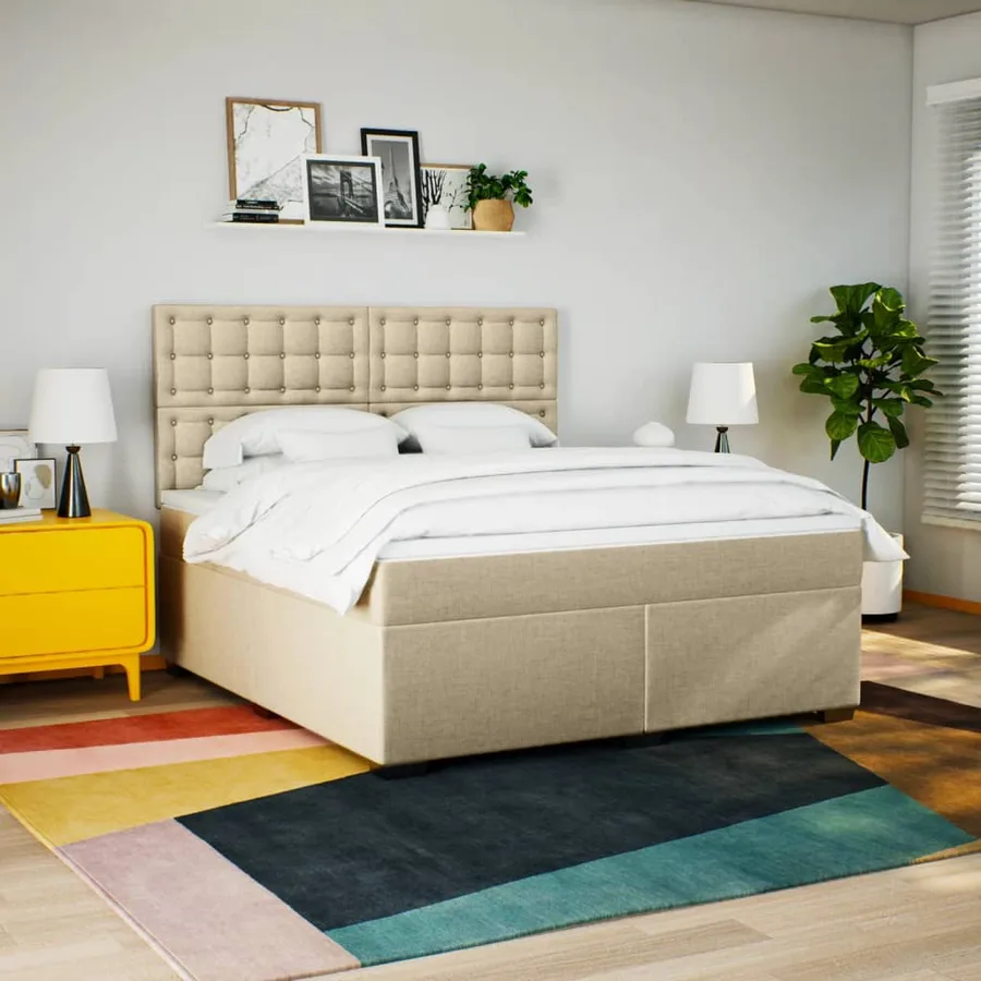 Sommier à lattes de lit avec matelas Crème 180x200 cm Tissu - 4