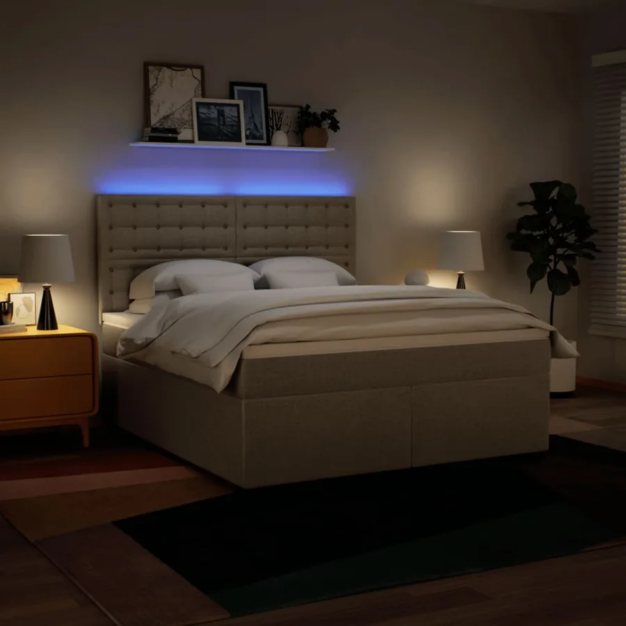 Sommier à lattes de lit avec matelas Crème 180x200 cm Tissu - 5