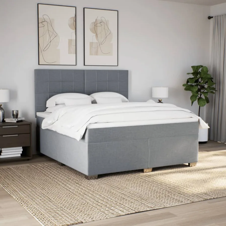 Sommier à lattes de lit avec matelas Gris clair 180x200cm Tissu - 4
