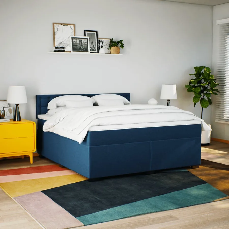 Sommier à lattes de lit avec matelas Bleu 180x200 cm Tissu - 3