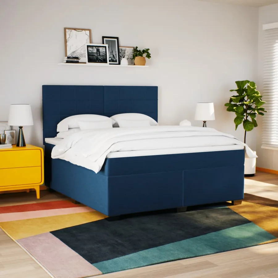 Sommier à lattes de lit avec matelas Bleu 180x200 cm Tissu - 3