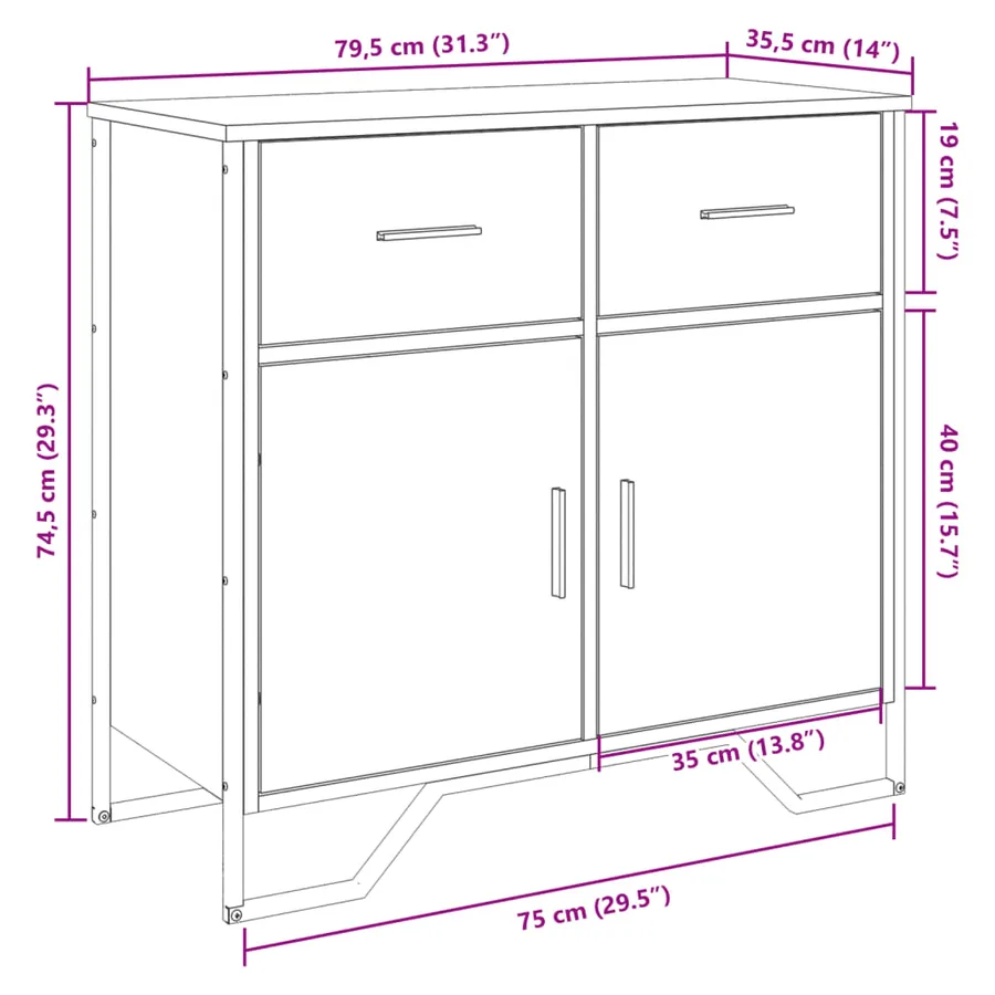 Buffet sonoma gris 79,5x35,5x74,5 cm bois d'ingénierie - 10