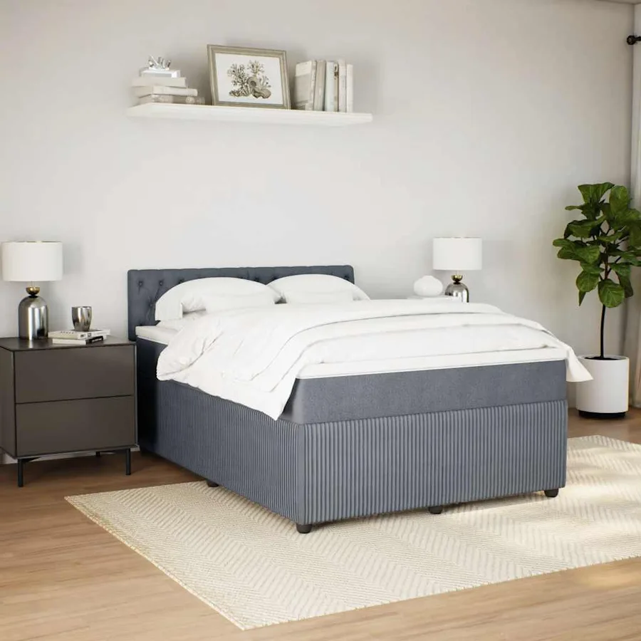 Sommier à lattes de lit et matelas Gris foncé 140x190cm Velours - 5