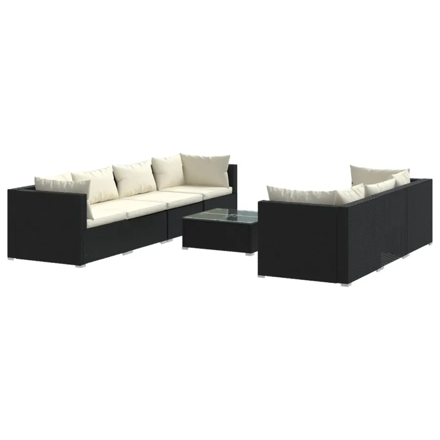 Salon de jardin 8 pcs avec coussins résine tressée noir - 2