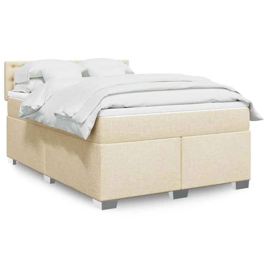 Sommier à lattes de lit avec matelas Crème 160x200 cm Tissu