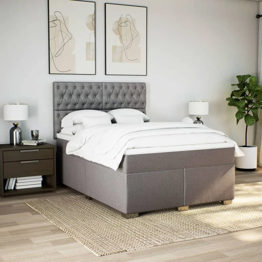 Sommier à lattes de lit avec matelas Taupe 160x200 cm Tissu - 3
