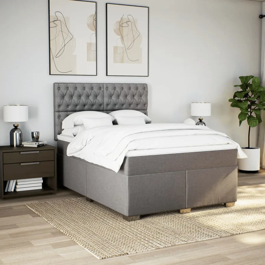 Sommier à lattes de lit avec matelas Taupe 160x200 cm Tissu - 4