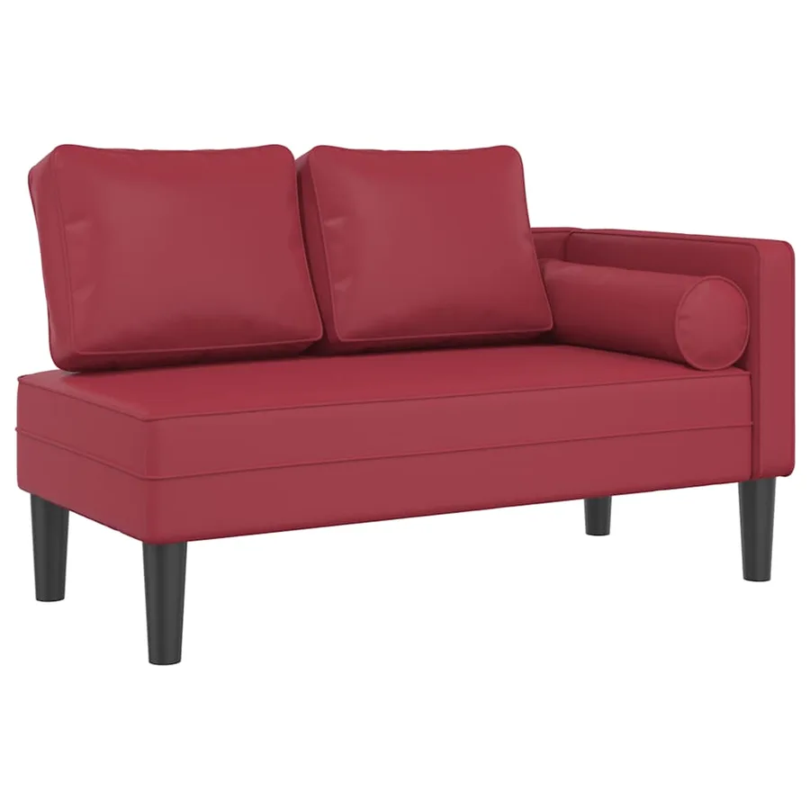 Chaise longue avec coussins rouge bordeaux similicuir - 2