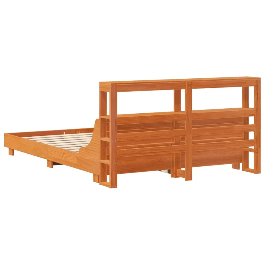 Cadre de lit sans matelas cire marron 140x200cm bois pin massif - 6
