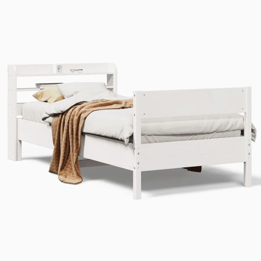 Cadre de lit sans matelas blanc 75x190 cm bois de pin massif - 2