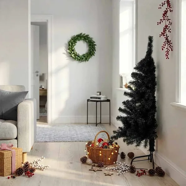 Demi sapin de Noël artificiel avec support Noir 120 cm PVC