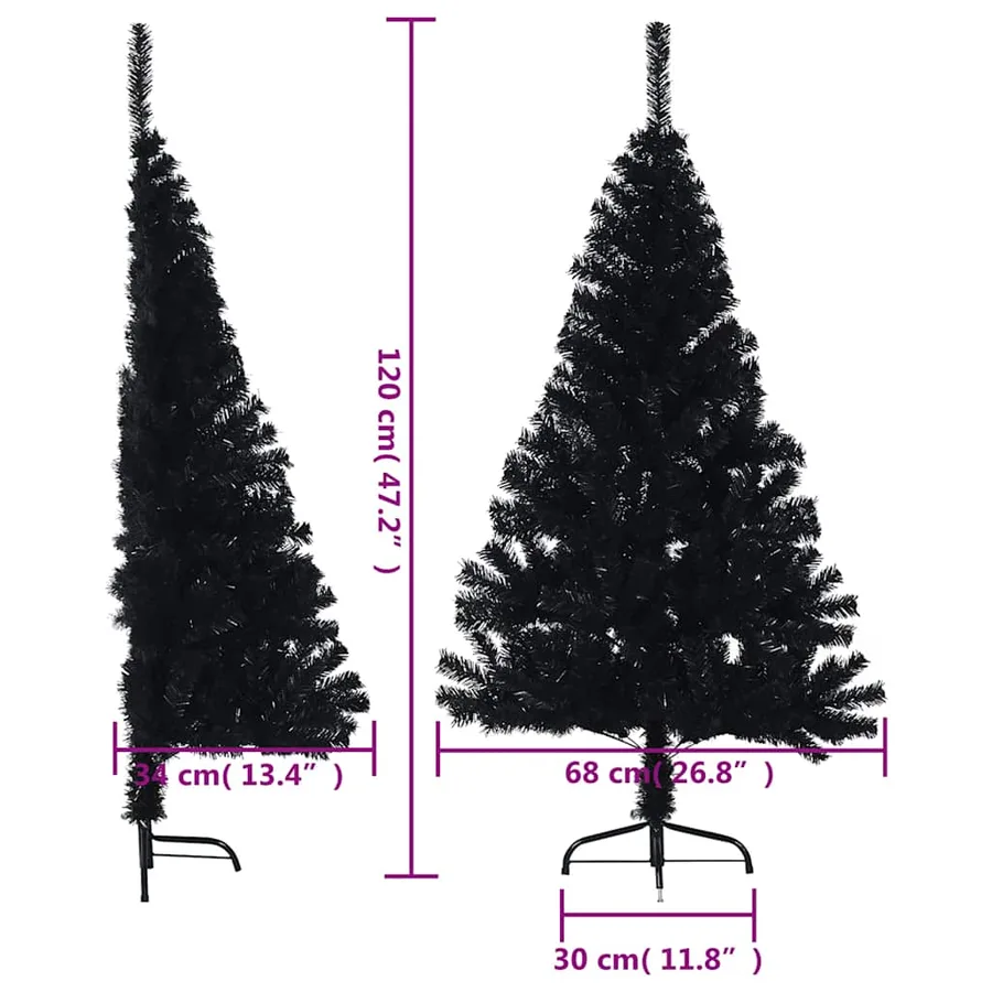 Demi sapin de Noël artificiel avec support Noir 120 cm PVC - 10